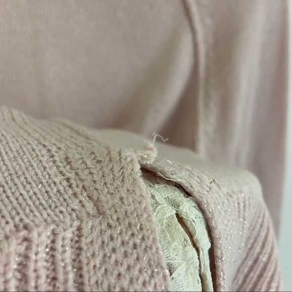 Tommy Hilfiger Lt Pink Metallic Lace Trim Sweater Sz L - Picture 7 of 12